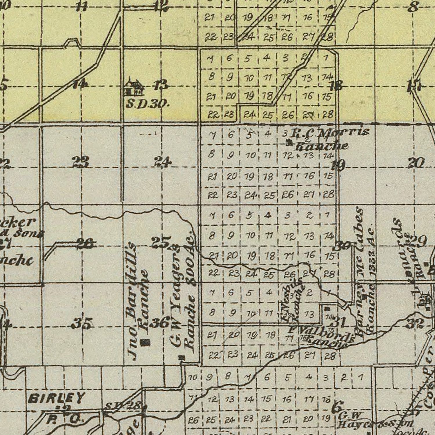 Vintage Map of Chase County, Kansas 1887