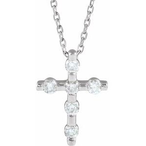 14K White Gold 1/5 CTW Natural Diamond Cross 16-18" Necklace