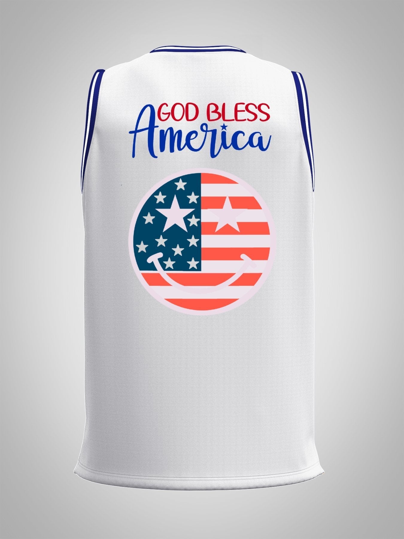 God Bless America Adult White & Blue Basketball Jersey | Ships From USA