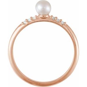 14K Rose Gold Cultured White Freshwater Pearl & .05 CTW Natural Diamond Ring