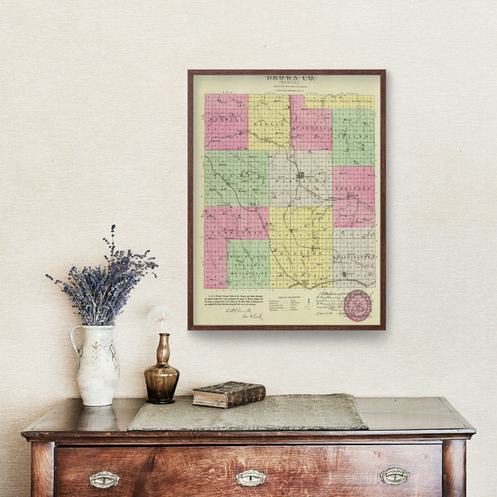 Vintage Map of Brown County, Kansas 1887