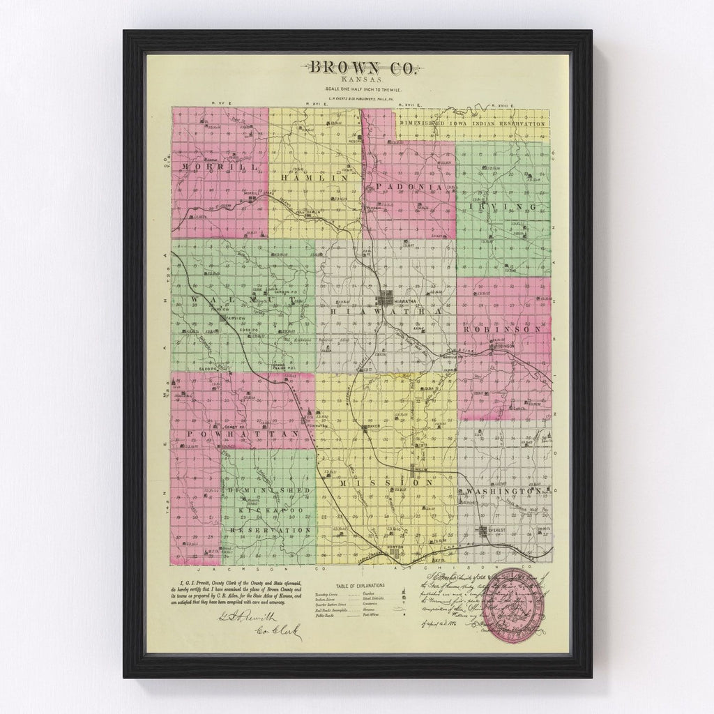 Vintage Map of Brown County, Kansas 1887