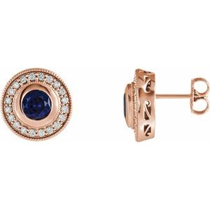 14K Rose Gold Lab-Grown Blue Sapphire & 1/3 CTW Natural Diamond Halo-Style Earrings