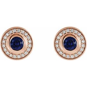 14K Rose Gold Lab-Grown Blue Sapphire & 1/3 CTW Natural Diamond Halo-Style Earrings – image 2