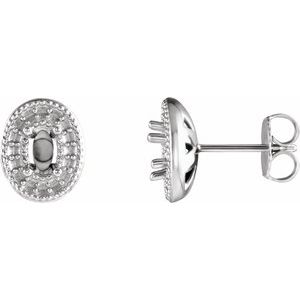 14K White Gold 5x3 mm Oval 4-Prong Halo-Style Earring Mounting