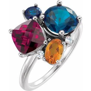 Platinum Natural Multi-Gemstone & .05 CTW Natural Diamond Ring