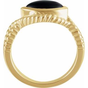 14K Yellow Gold Natural Onyx Bezel-Set Rope Ring