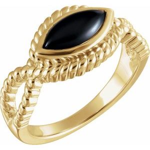 14K Yellow Gold Natural Onyx Bezel-Set Rope Ring