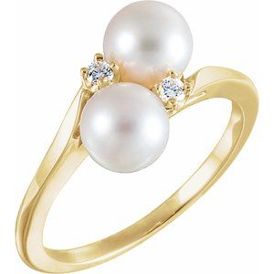 14K Yellow Gold Cultured White Akoya Pearl & .06 CTW Natural Diamond Bypass Ring