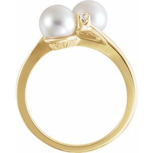 14K Yellow Gold Cultured White Akoya Pearl & .06 CTW Natural Diamond Bypass Ring