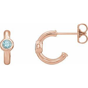 14K Rose Gold Natural Blue Zircon Huggie Hoop Earrings