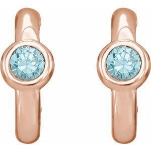 14K Rose Gold Natural Blue Zircon Huggie Hoop Earrings – image 2
