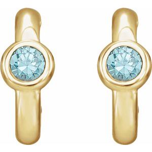 14K Yellow Gold Natural Blue Zircon Huggie Hoop Earrings