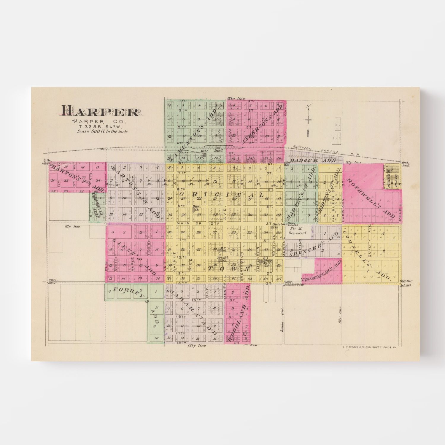 Vintage Map of Harper County, Kansas 1887