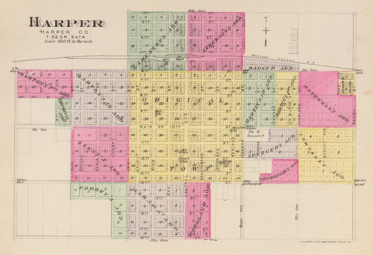 Vintage Map of Harper County, Kansas 1887