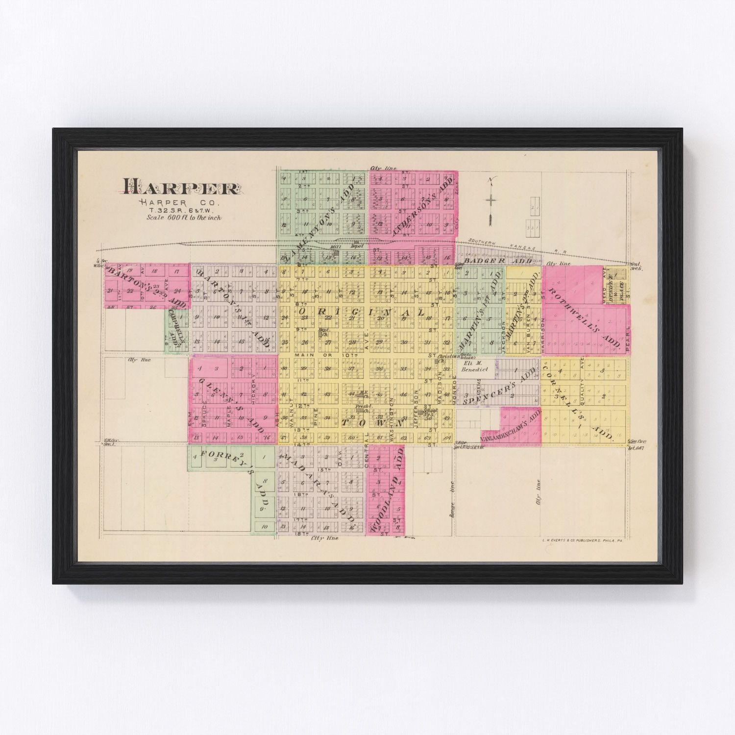 Vintage Map of Harper County, Kansas 1887