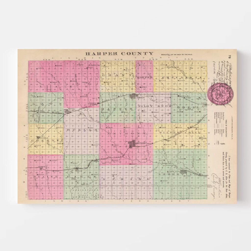 Vintage Map of Harper County, Kansas 1887