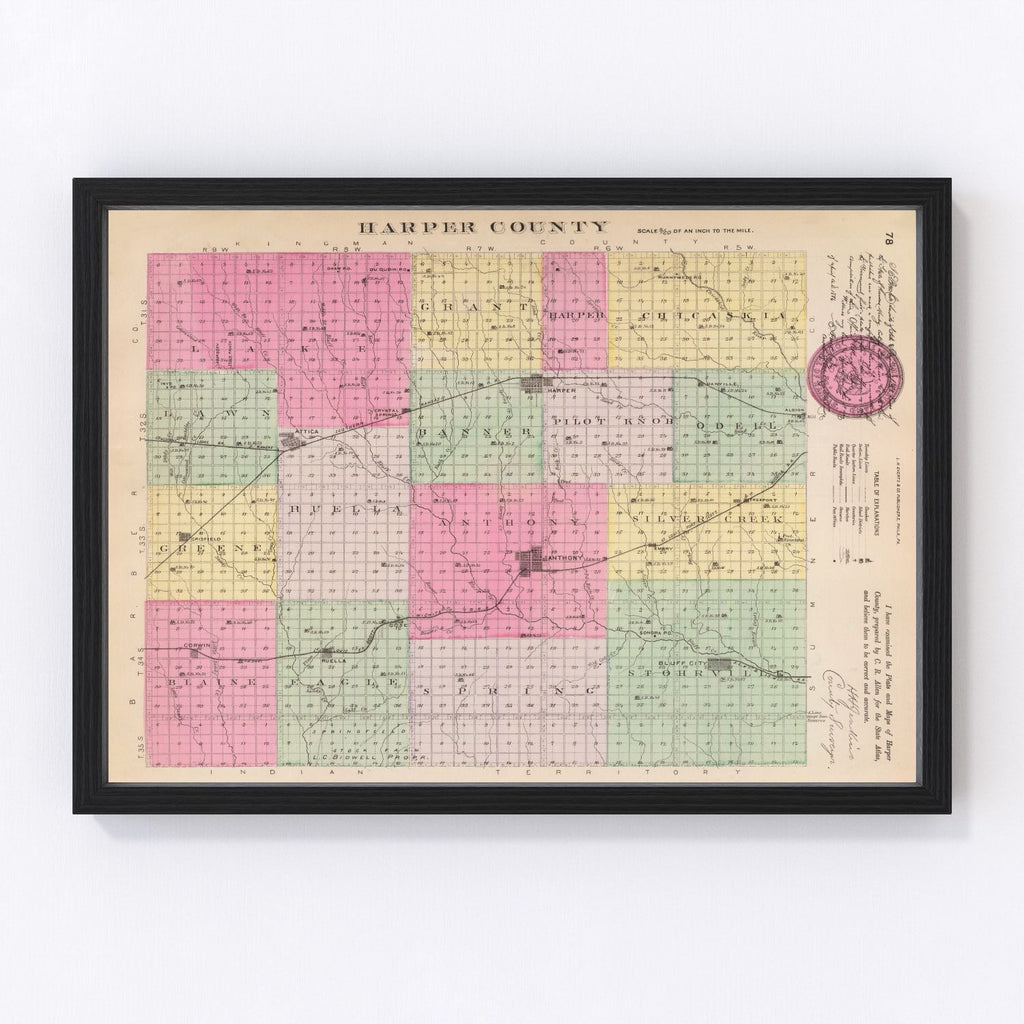 Vintage Map of Harper County, Kansas 1887