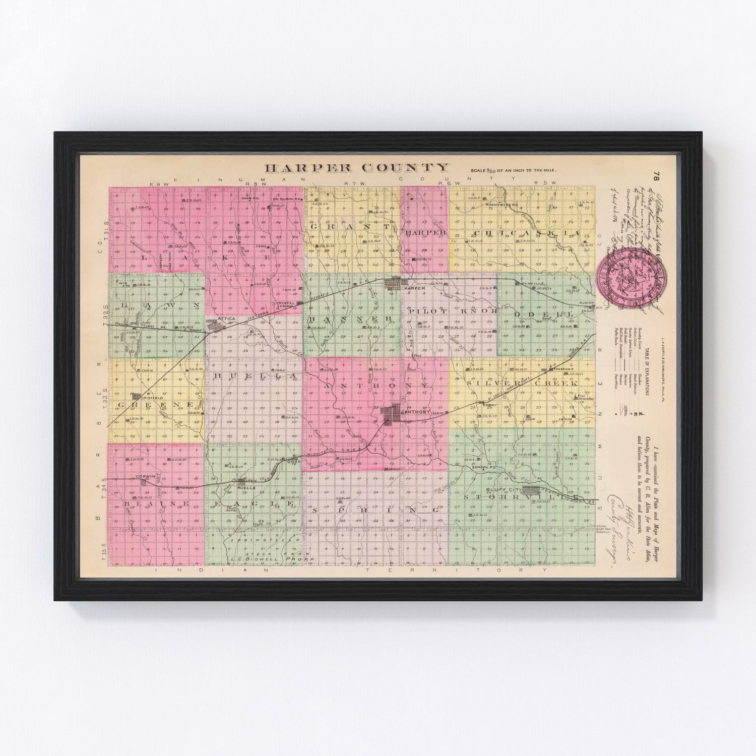 Vintage Map of Harper County, Kansas 1887