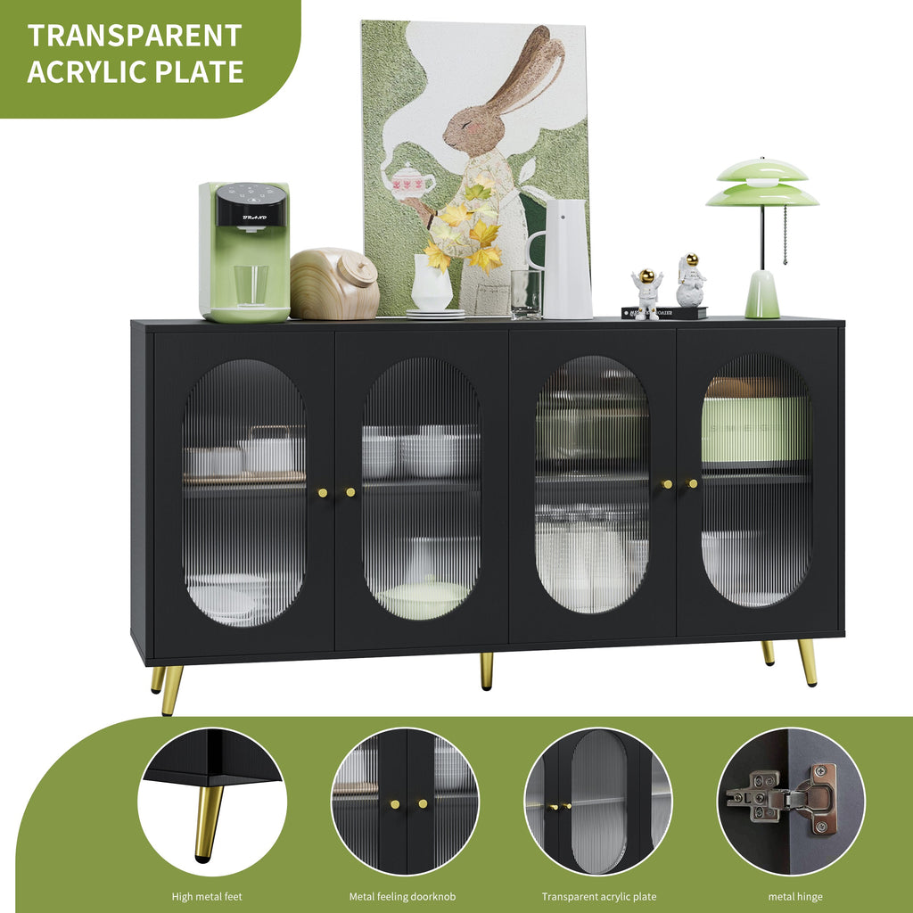 Modern Accent Sideboard Cabinet with Acrylic Doors, Freestanding Storage Cupboard Console Table for Kitchen Dining Living Room Hallway Office, Black