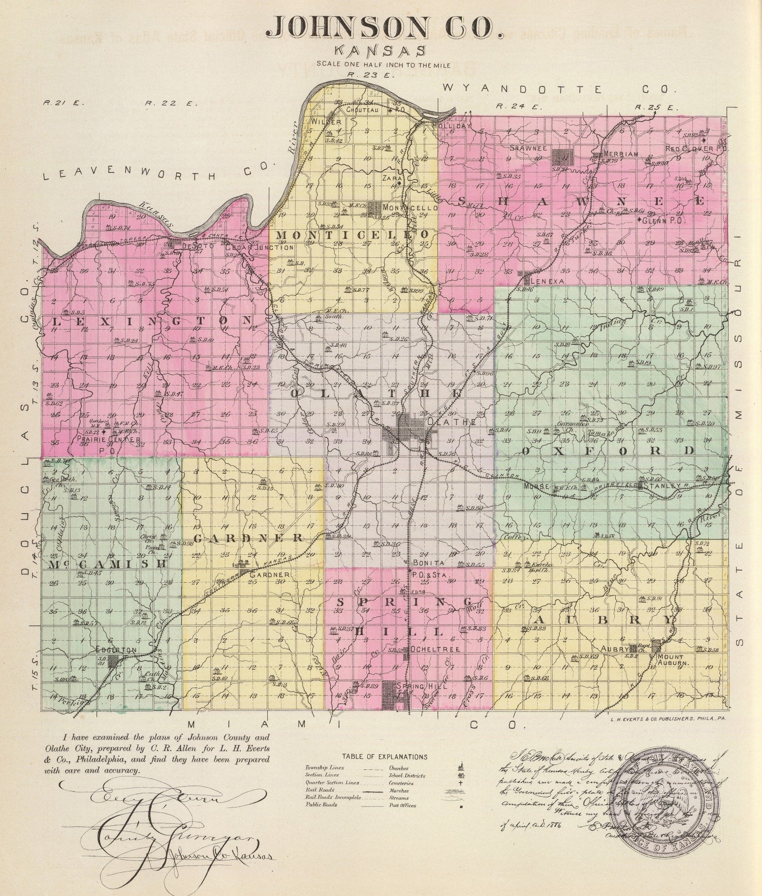 Vintage Map of Johnson County, Kansas 1887