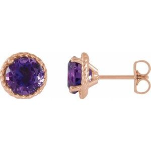 14K Rose Gold Amethyst Rope Earrings
