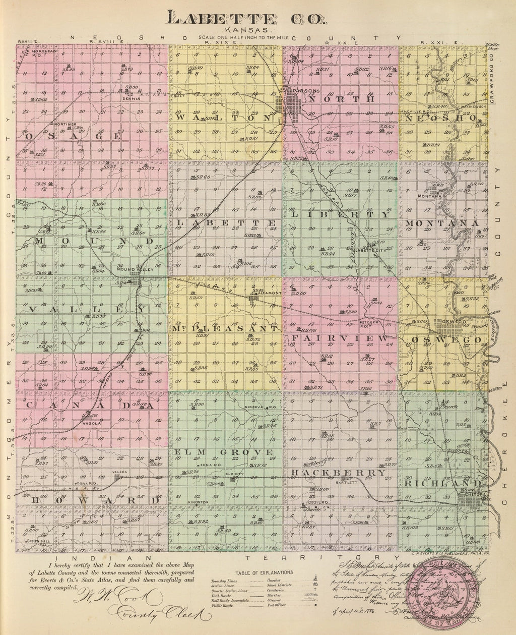 Vintage Map of Labette County, Kansas 1887