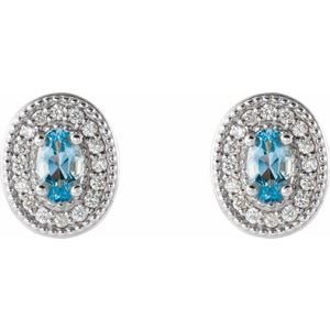14K White Gold 5x3 mm Natural Aquamarine & 1/8 CTW Natural Diamond Halo-Style Earrings – image 2