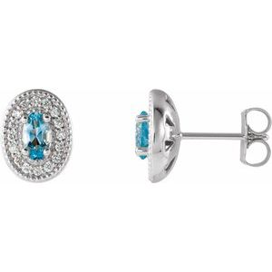 14K White Gold 5x3 mm Natural Aquamarine & 1/8 CTW Natural Diamond Halo-Style Earrings