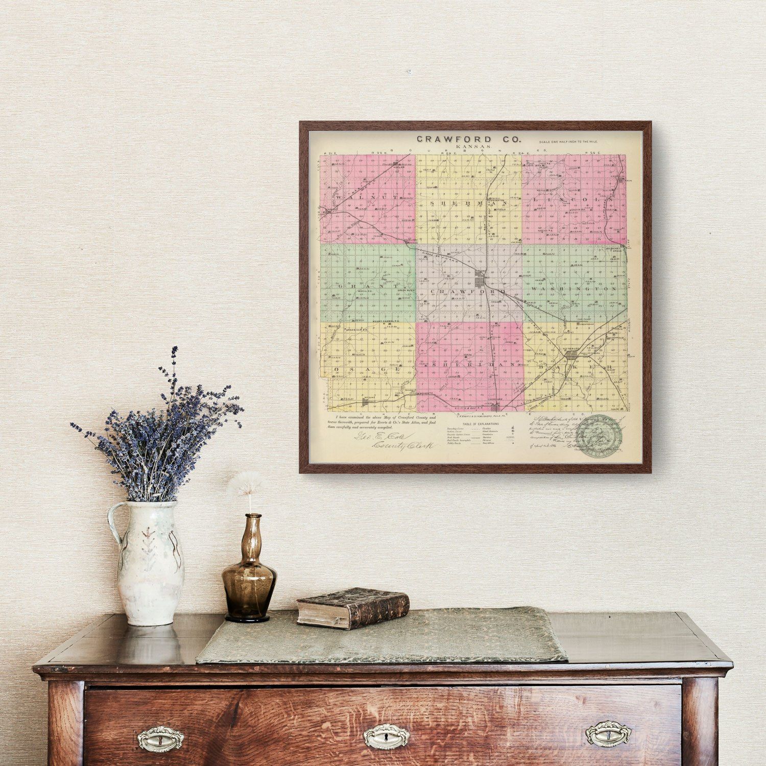 Vintage Map of Crawford County, Kansas 1887