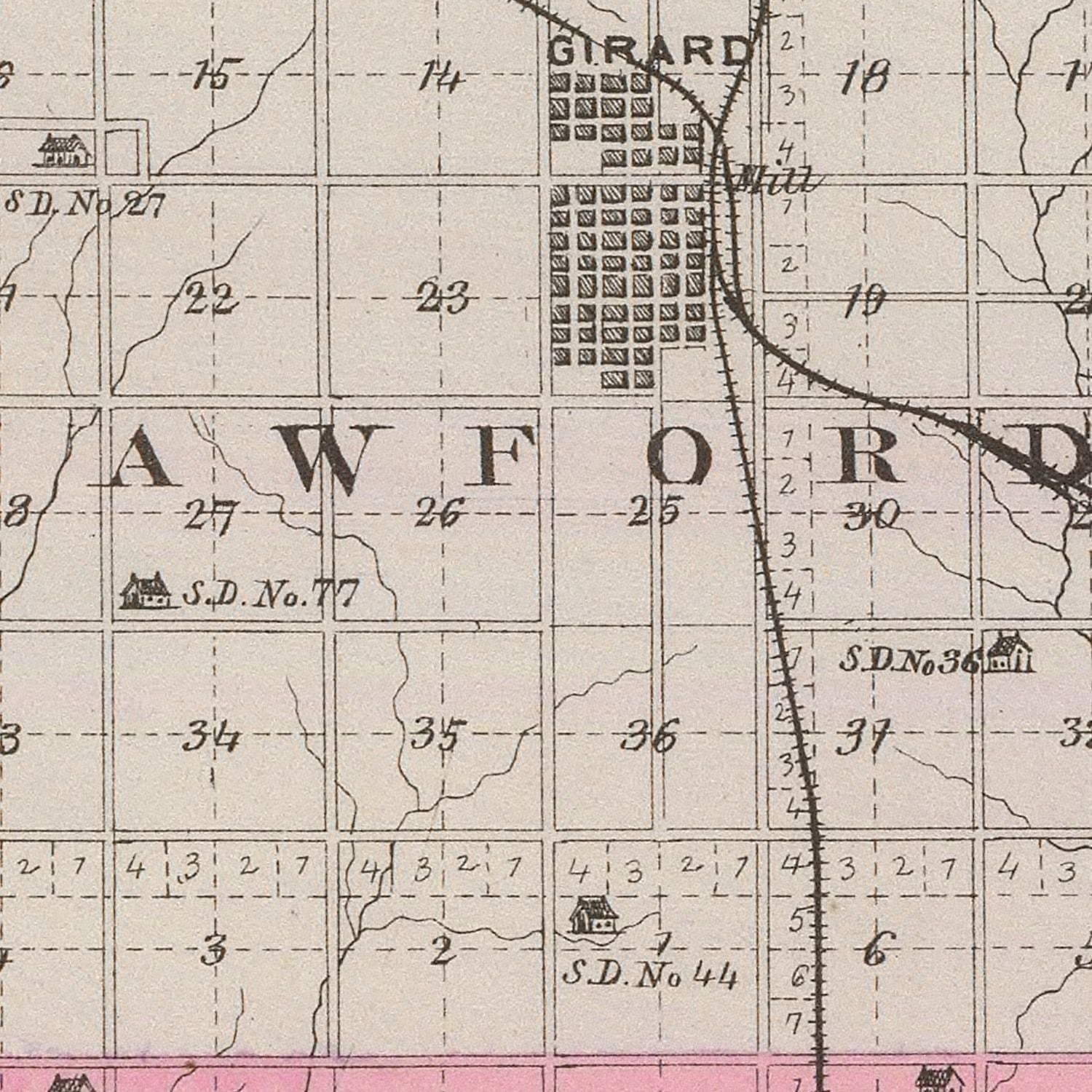 Vintage Map of Crawford County, Kansas 1887