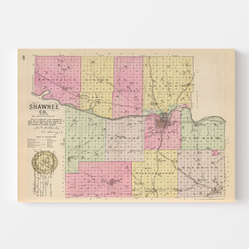 Vintage Map of Shawnee County, Kansas 1887