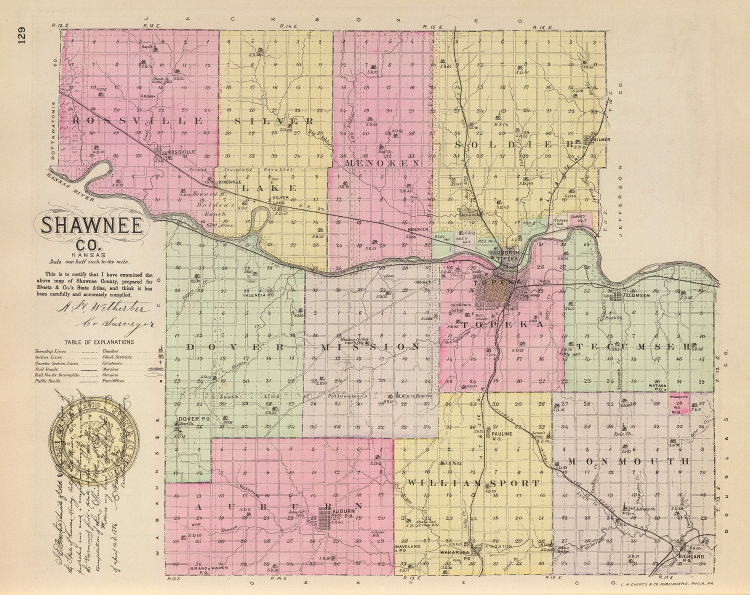 Vintage Map of Shawnee County, Kansas 1887