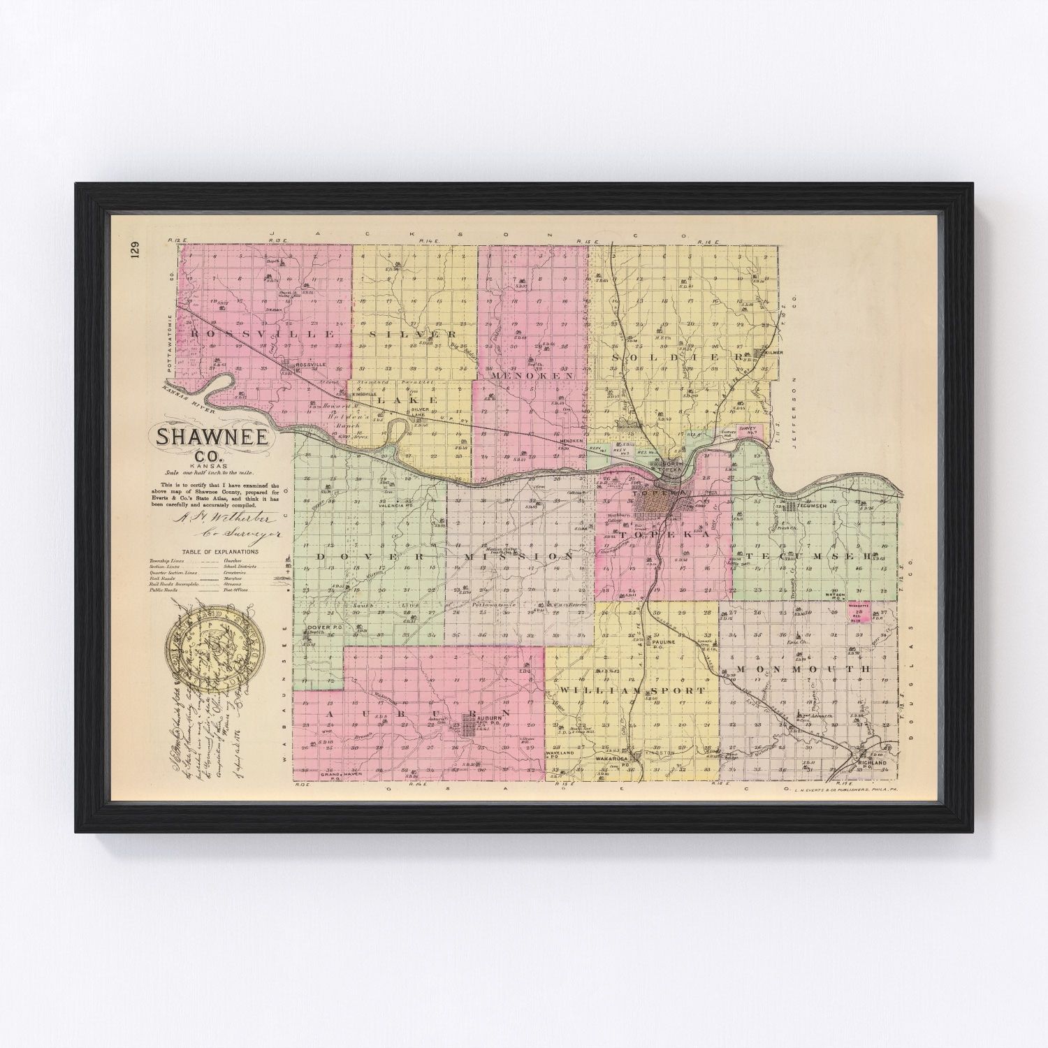 Vintage Map of Shawnee County, Kansas 1887