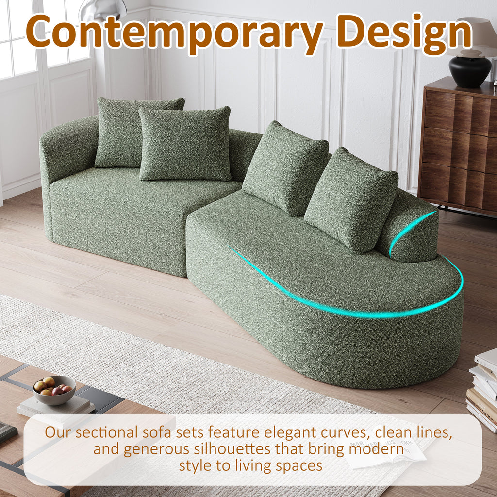 Modern Upholstered Oversized Sectional Sofa, 112-Inch Chenille 4-Seater Extra Deep & Wide Seat Curved Cloud Couch with 4 Throw Pillows, Free Combination Sofa Couch for Living Room,Bedroom