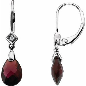 14K White Gold Briolette Natural Brazilian Garnet & .025 CTW Natural Diamond Earrings – image 3