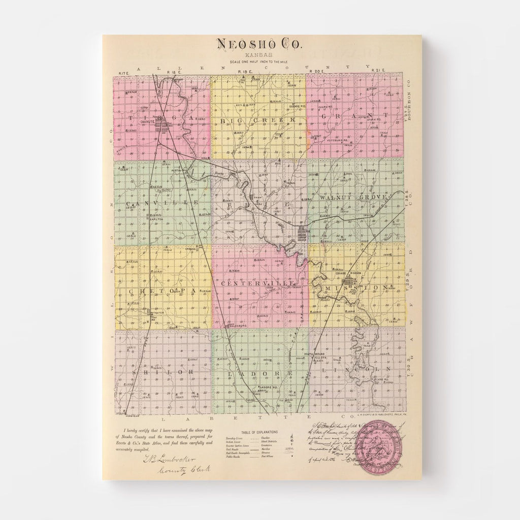 Vintage Map of Neosho County, Kansas 1887