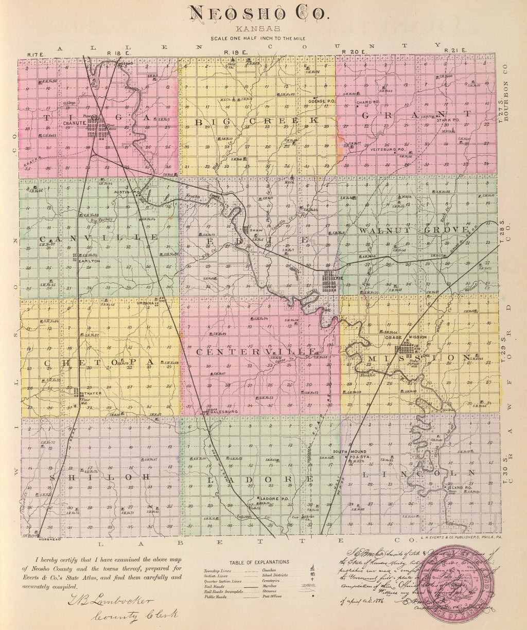 Vintage Map of Neosho County, Kansas 1887