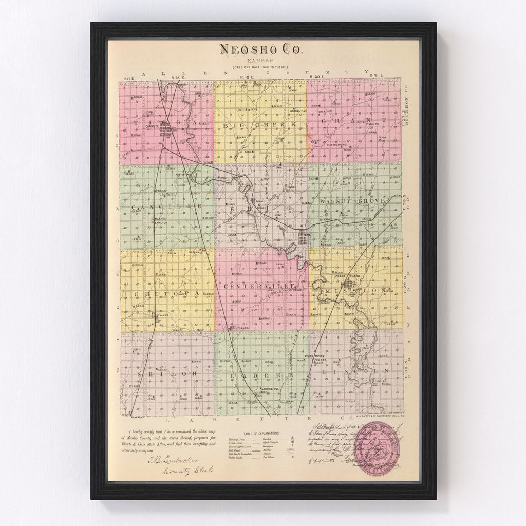 Vintage Map of Neosho County, Kansas 1887
