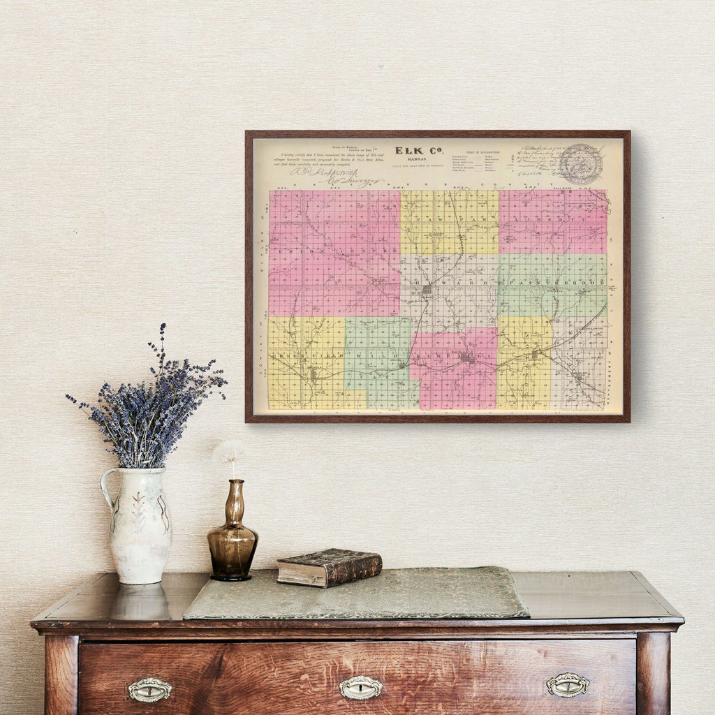 Vintage Map of Elk County, Kansas 1887