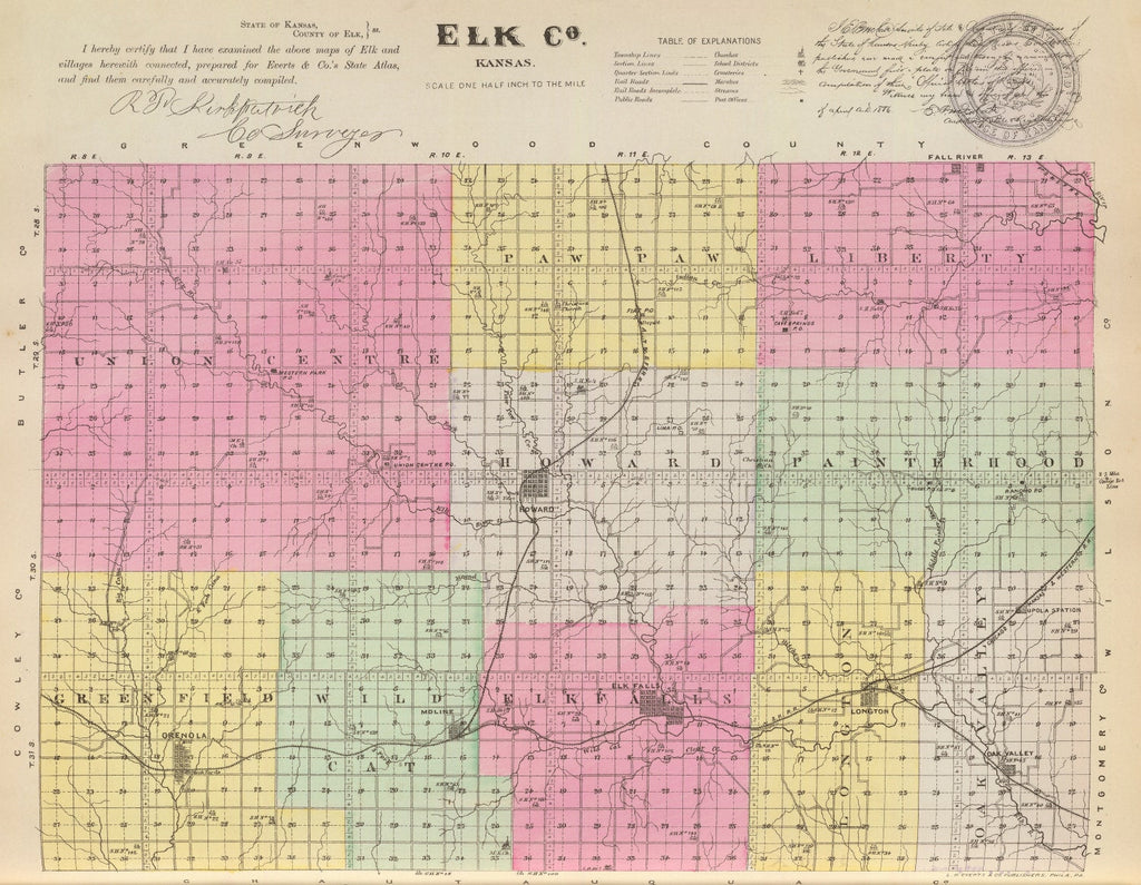 Vintage Map of Elk County, Kansas 1887