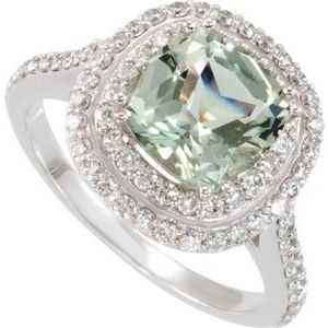 14K White Gold Natural Green Quartz & 3/4 CTW Natural Diamond Ring