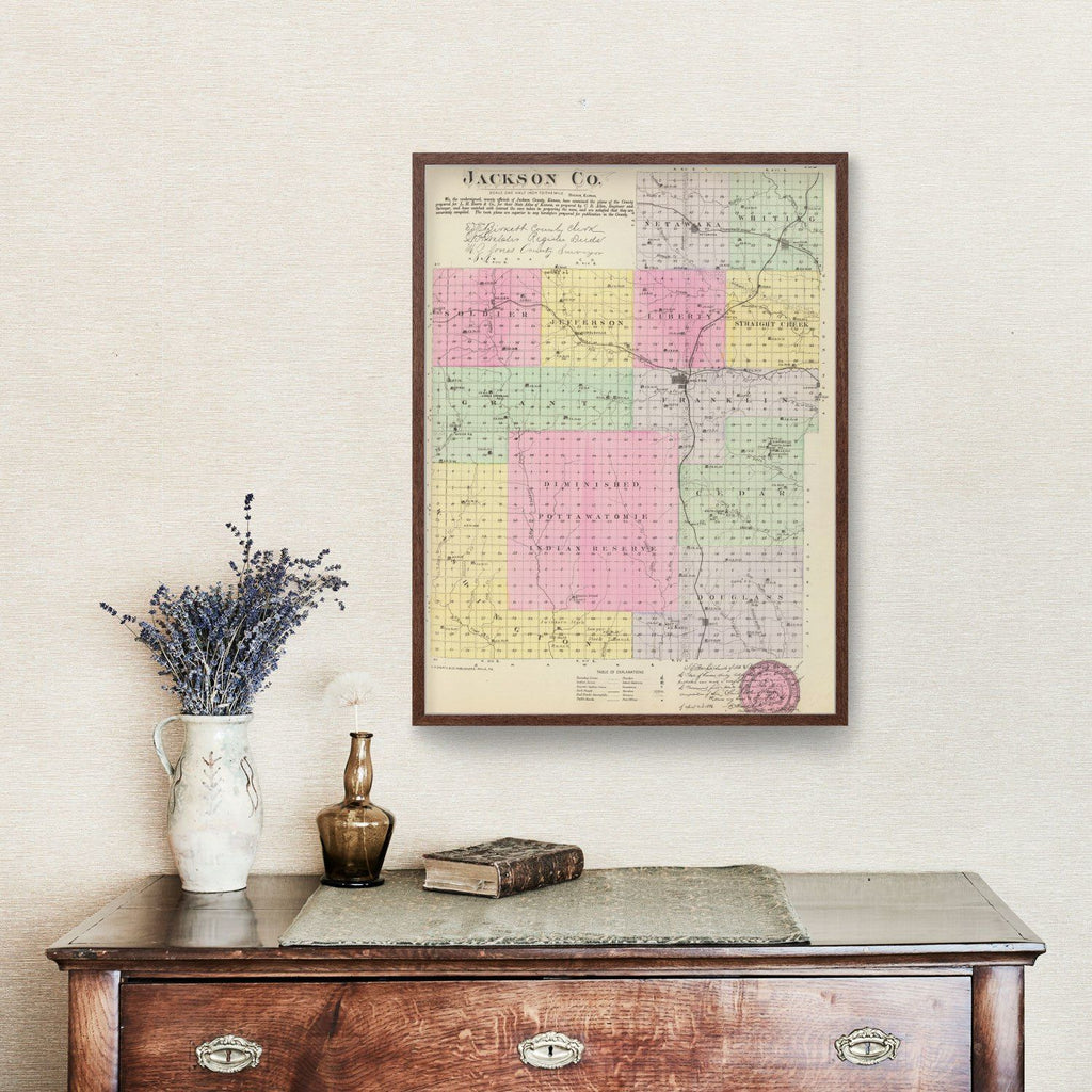 Vintage Map of Jackson County, Kansas 1887