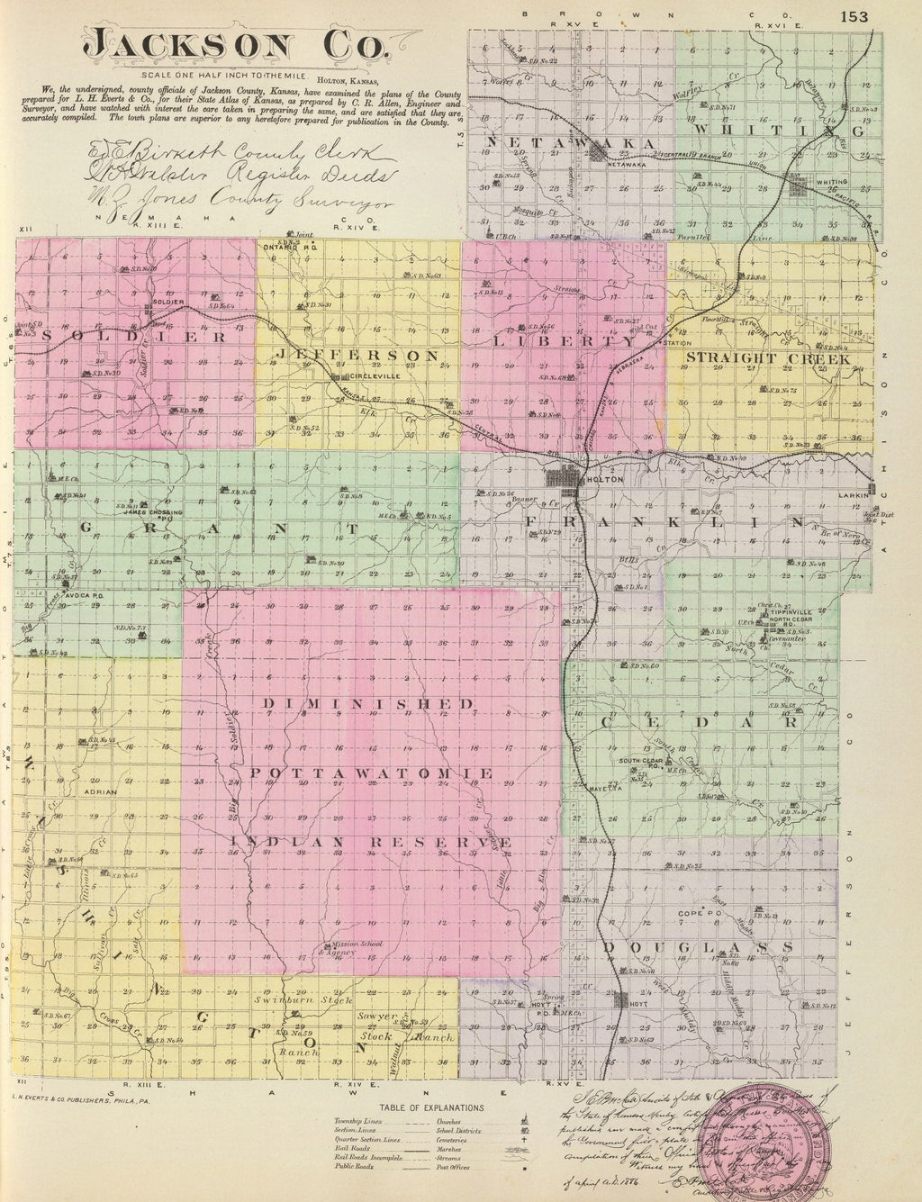 Vintage Map of Jackson County, Kansas 1887
