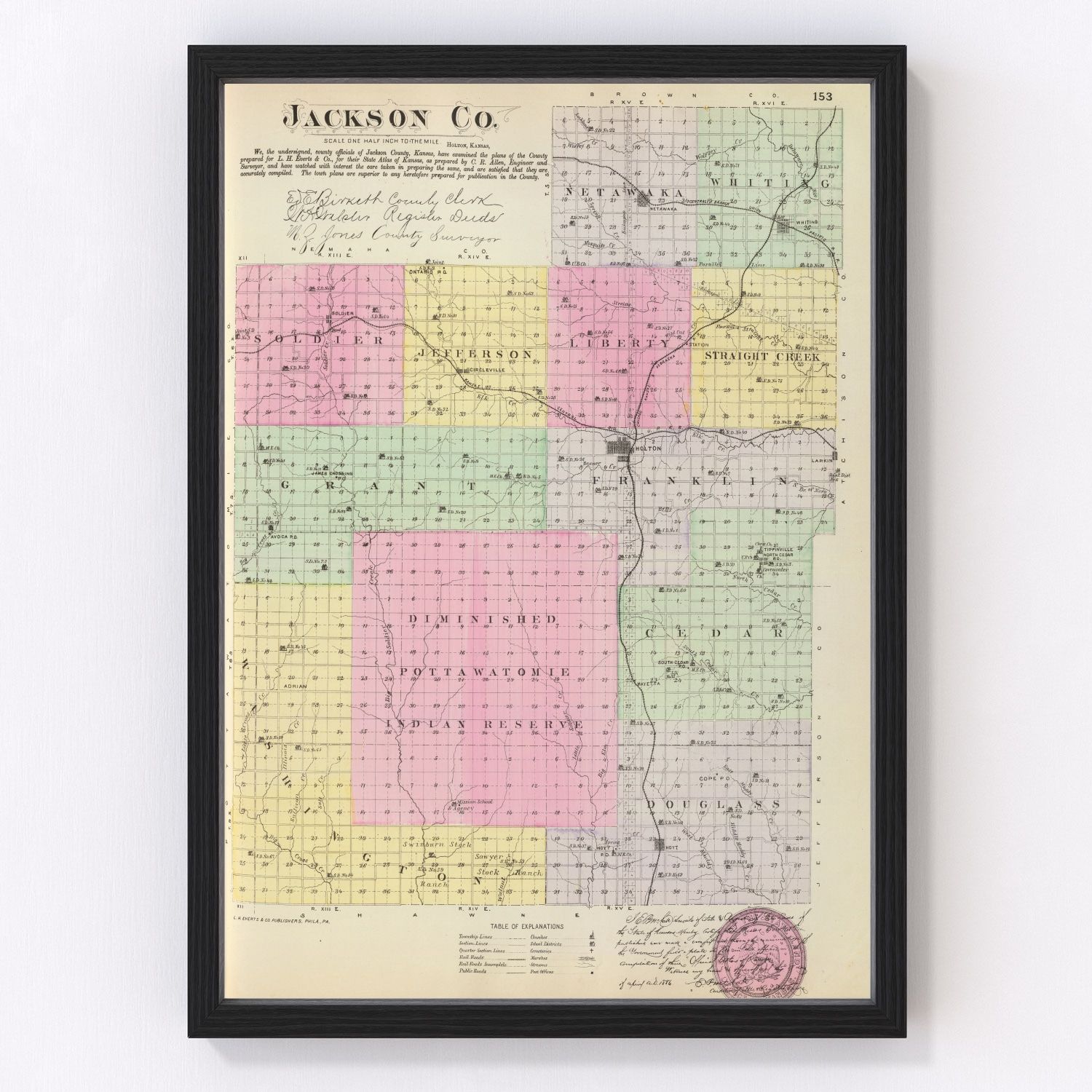 Vintage Map of Jackson County, Kansas 1887
