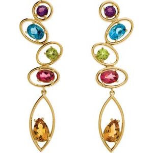 14K Yellow Gold Natural Amethyst, Natural Swiss Blue Topaz, Natural Peridot, Natural Pink Tourmaline & Natural Citrine Earrings – image 2