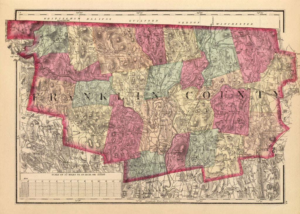 Vintage Map of Franklin County, Massachusetts 1871