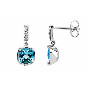 14K White Gold Natural Swiss Blue Topaz and .07 CTW Natural Diamond Earrings