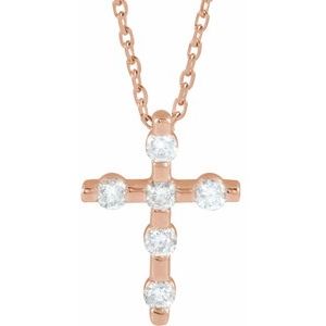 14K Rose Gold 1/5 CTW Natural Diamond Cross 16-18" Necklace