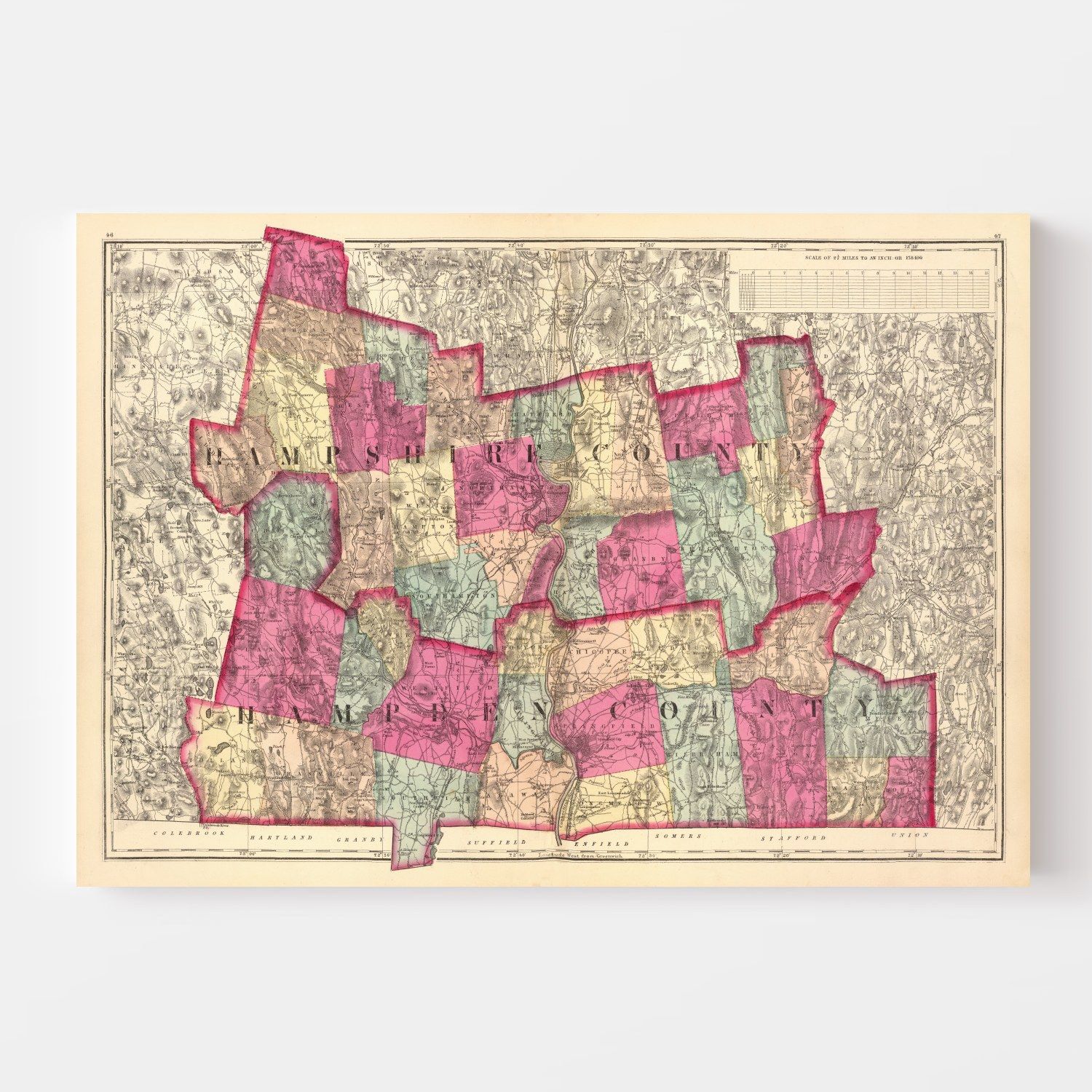 Vintage Map of Hampshire  County, Massachusetts 1871